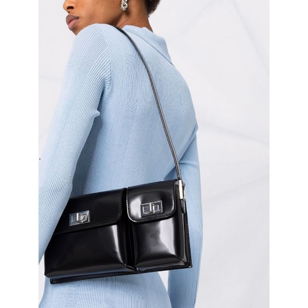 BY FAR Billy Black Semi Patent Leather Shoulder Bag